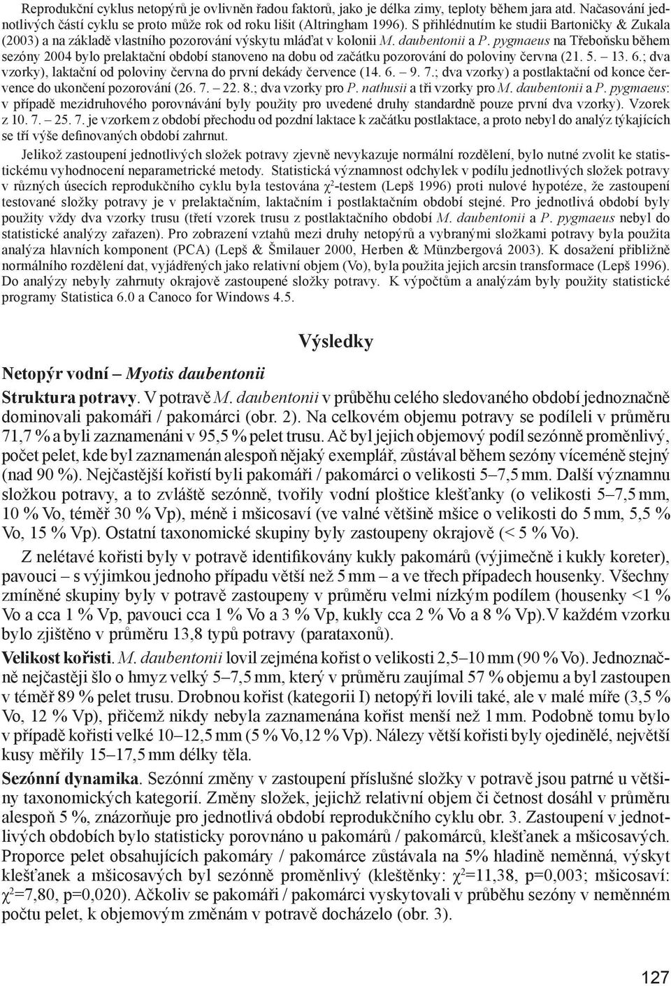 pygmaeus na Třeboňsku během sezóny 2004 bylo prelaktační období stanoveno na dobu od začátku pozorování do poloviny června (21. 5. 13. 6.
