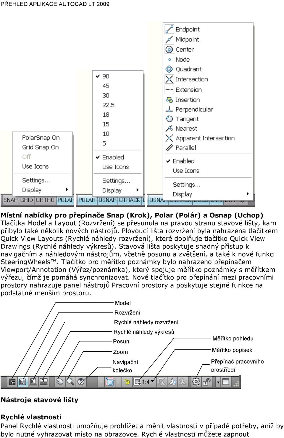 Stavová lišta poskytuje snadný přístup k navigačním a náhledovým nástrojům, včetně posunu a zvětšení, a také k nové funkci SteeringWheels.