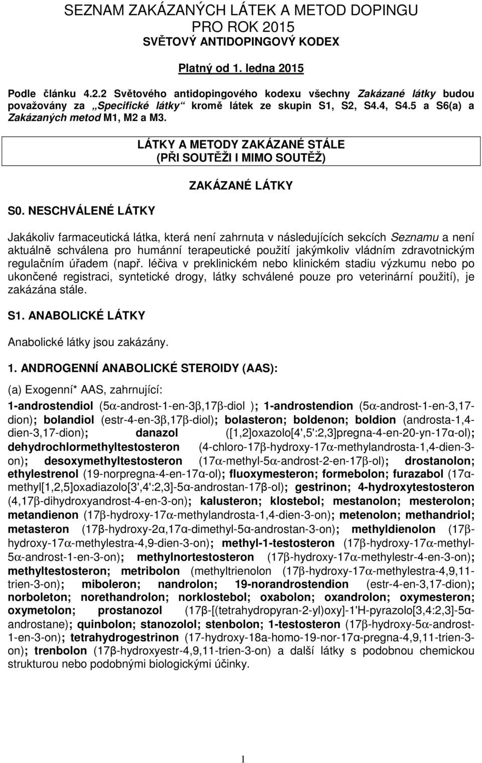 NESCHVÁLENÉ LÁTKY LÁTKY A METODY ZAKÁZANÉ STÁLE (PŘI SOUTĚŽI I MIMO SOUTĚŽ) ZAKÁZANÉ LÁTKY Jakákoliv farmaceutická látka, která není zahrnuta v následujících sekcích Seznamu a není aktuálně schválena