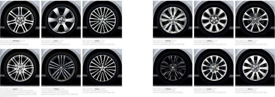 (3T0 071 497 D 7ZS) Kolo z lehké slitiny Trifid 7,5J x 17" pro pneumatiky 225/45 R17 (3T0 071 497 E 7ZS) Kolo z lehké slitiny Luxon 7,5J x 18" pro pneumatiky 225/40 R18 v barevném provedení stříbrná