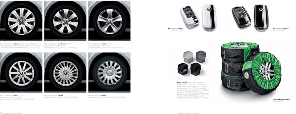 A 7ZS) Kolo z lehké slitiny Helix 7,0J x 16" pro pneumatiky 205/55 R16 (3T0 071 496B 8Z8) Velkoplošné kryty Turbine pro kola 7,0J x 16", čtyřdílná sada (3T0 071 456)* Velkoplošné kryty Nordic pro