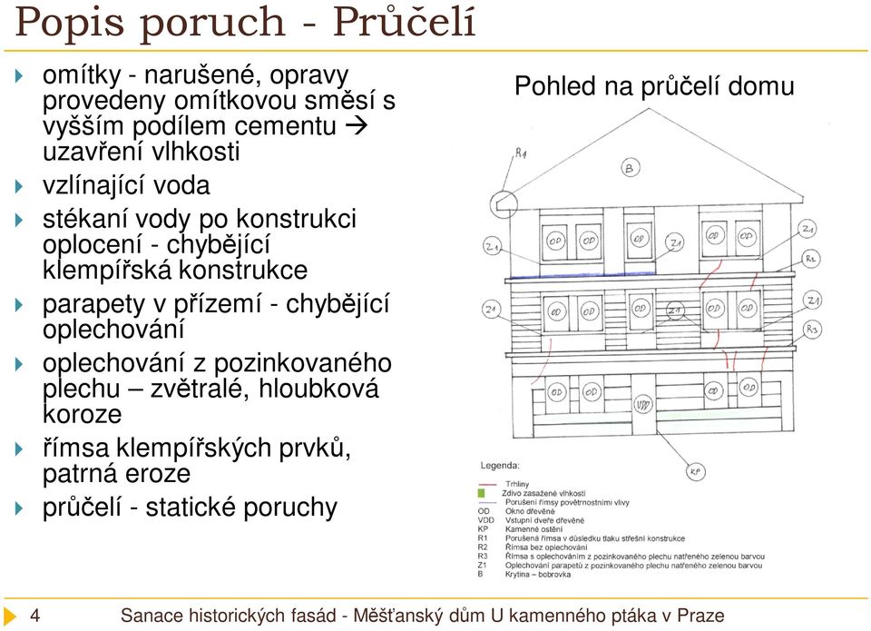 konstrukce parapety v přízemí - chybějící oplechování oplechování z pozinkovaného plechu zvětralé,