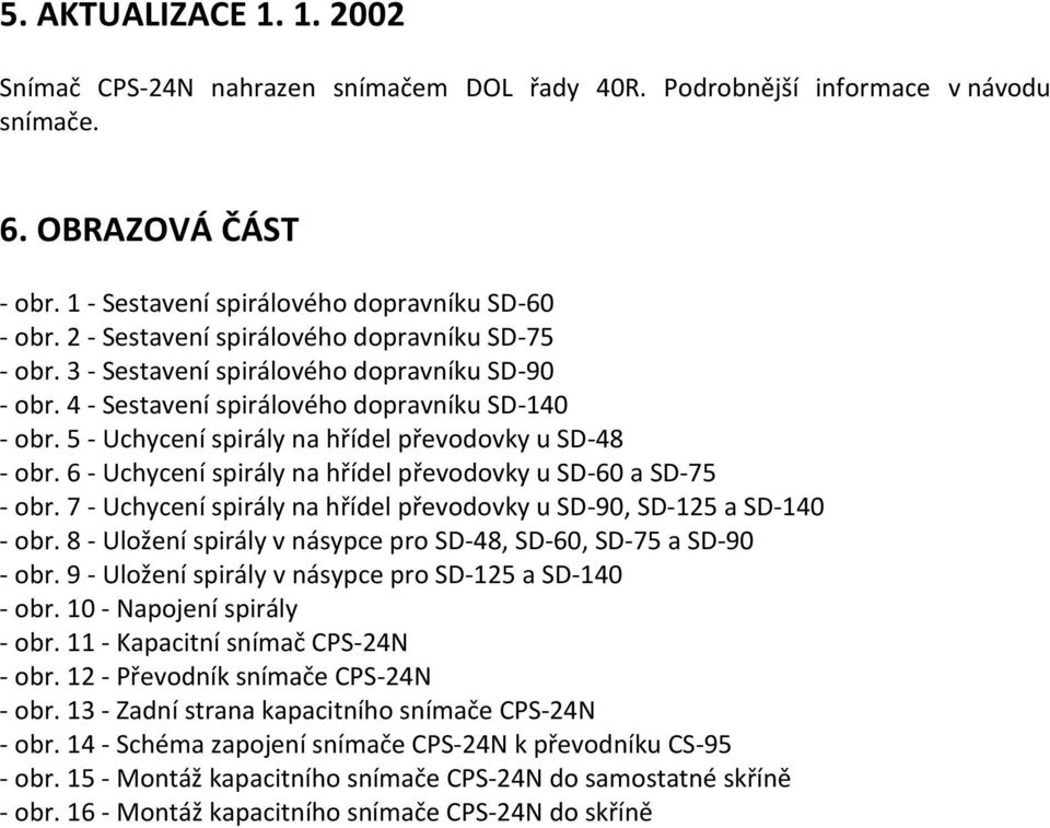 5 - Uchycení spirály na hřídel převodovky u SD-48 - obr. 6 - Uchycení spirály na hřídel převodovky u SD-60 a SD-75 - obr. 7 - Uchycení spirály na hřídel převodovky u SD-90, SD-125 a SD-140 - obr.