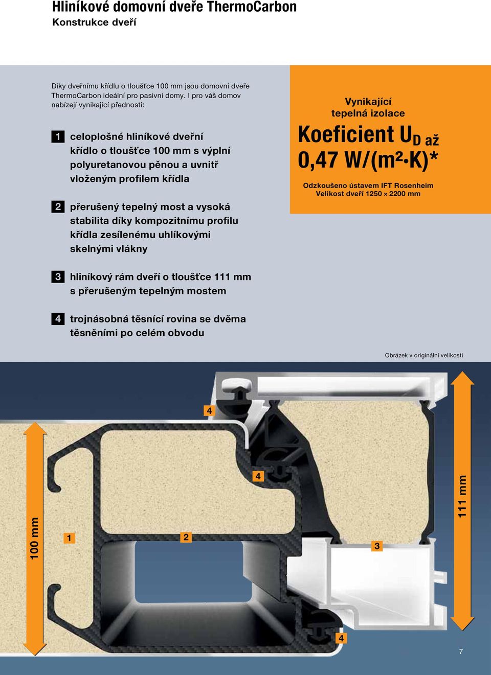 most a vysoká stabilita díky kompozitnímu profilu křídla zesílenému uhlíkovými skelnými vlákny Vynikající tepelná izolace Koeficient U D až 0,7 W/ (m² K)* Odzkoušeno ústavem IFT
