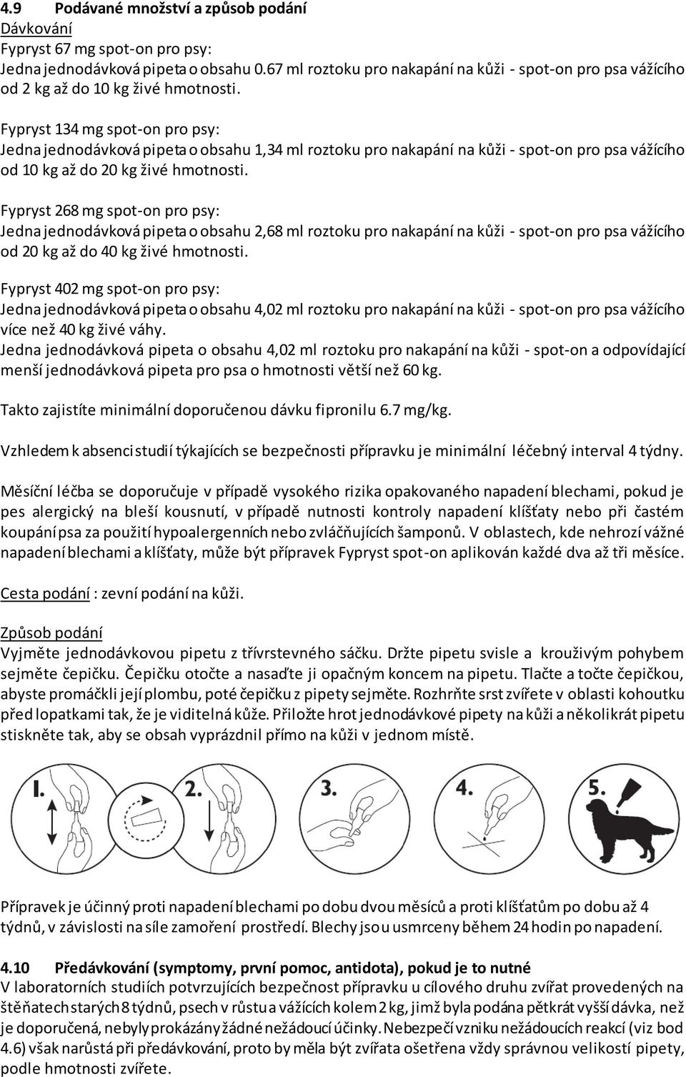 Fypryst 134 mg spot-on pro psy: Jedna jednodávková pipeta o obsahu 1,34 ml roztoku pro nakapání na kůži - spot-on pro psa vážícího od 10 kg až do 20 kg živé hmotnosti.