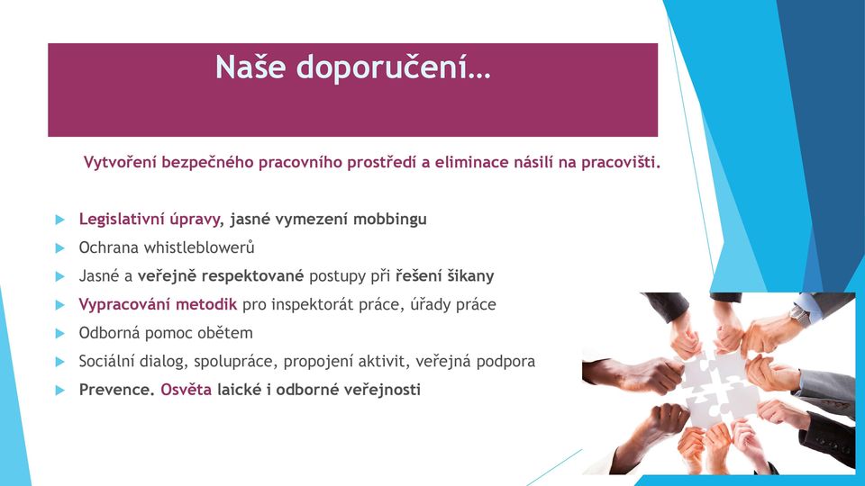 postupy při řešení šikany Vypracování metodik pro inspektorát práce, úřady práce Odborná pomoc