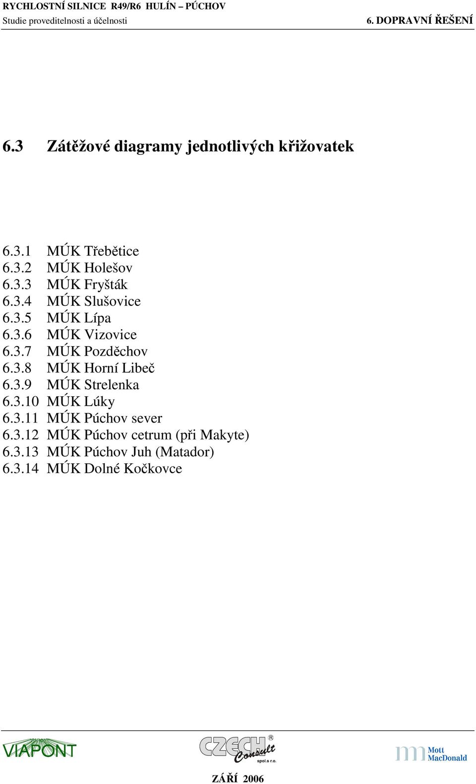 3.8 MÚK Horní Libeč 6.3.9 MÚK Strelenka 6.3.10 MÚK Lúky 6.3.11 MÚK Púchov sever 6.3.12 MÚK Púchov cetrum (při Makyte) 6.