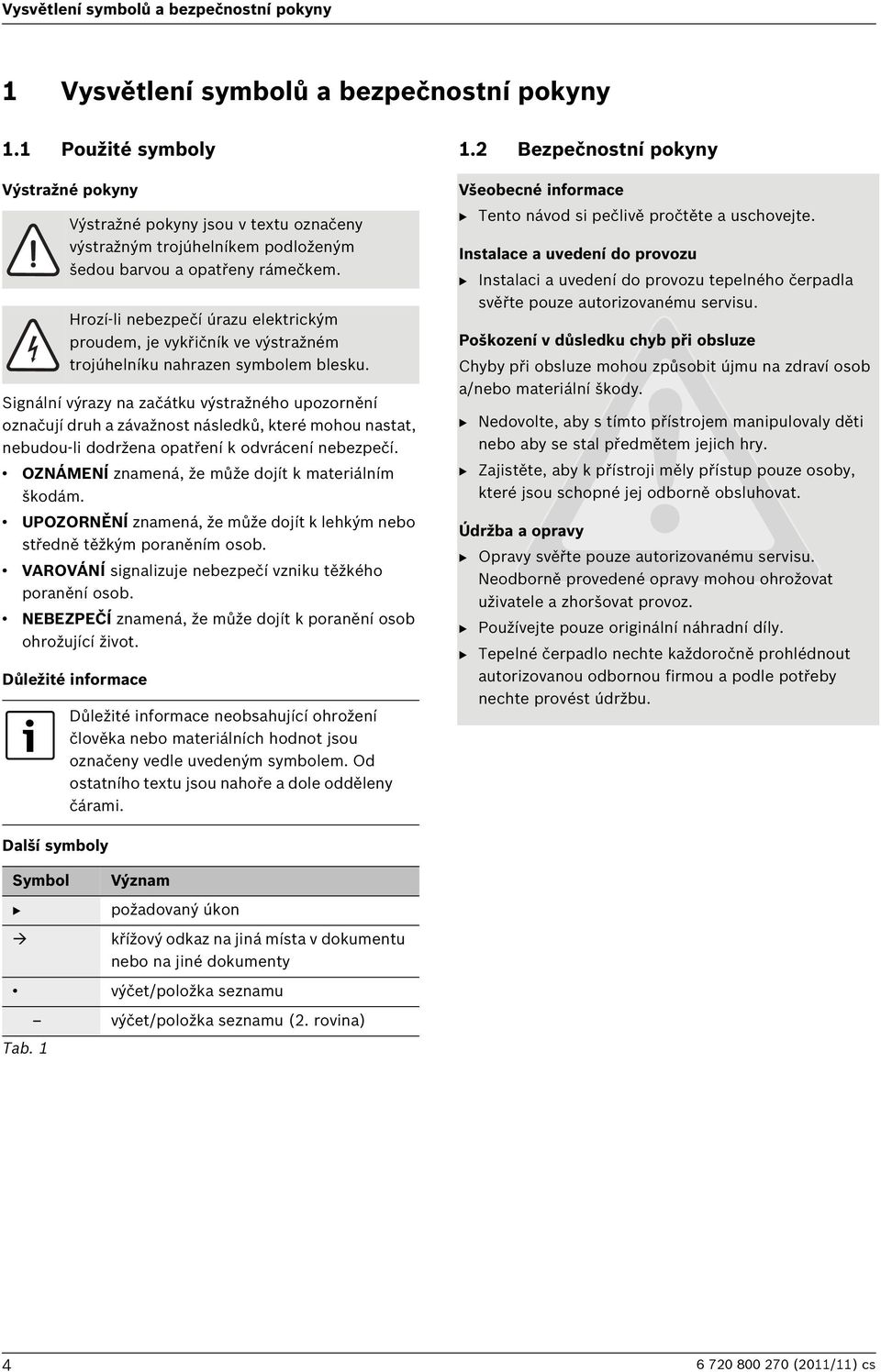 Hrozí-li nebezpečí úrazu elektrickým proudem, je vykřičník ve výstražném trojúhelníku nahrazen symbolem blesku.