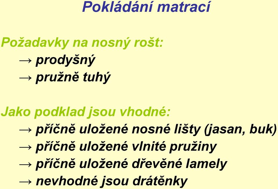 nosné lišty (jasan, buk) příčně uložené vlnité