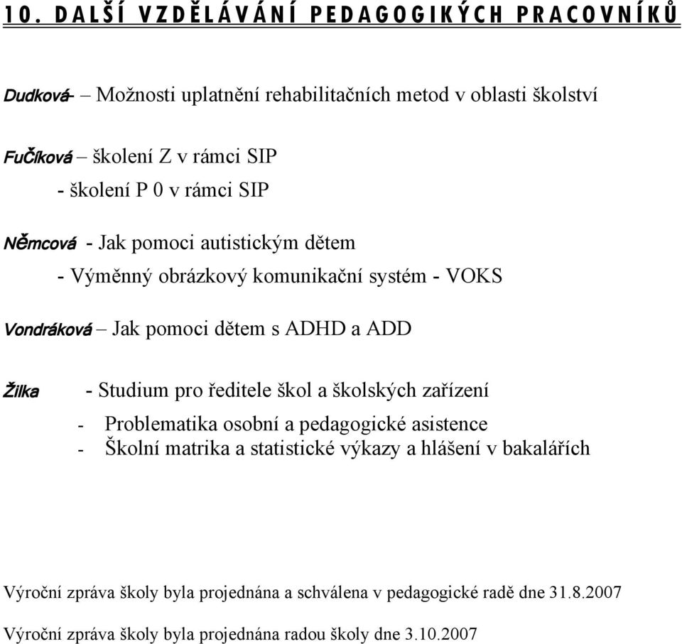 Žilka Studium pro ředitele škol a školských zařízení Problematika osobní a pedagogické asistence Školní matrika a statistické výkazy a hlášení