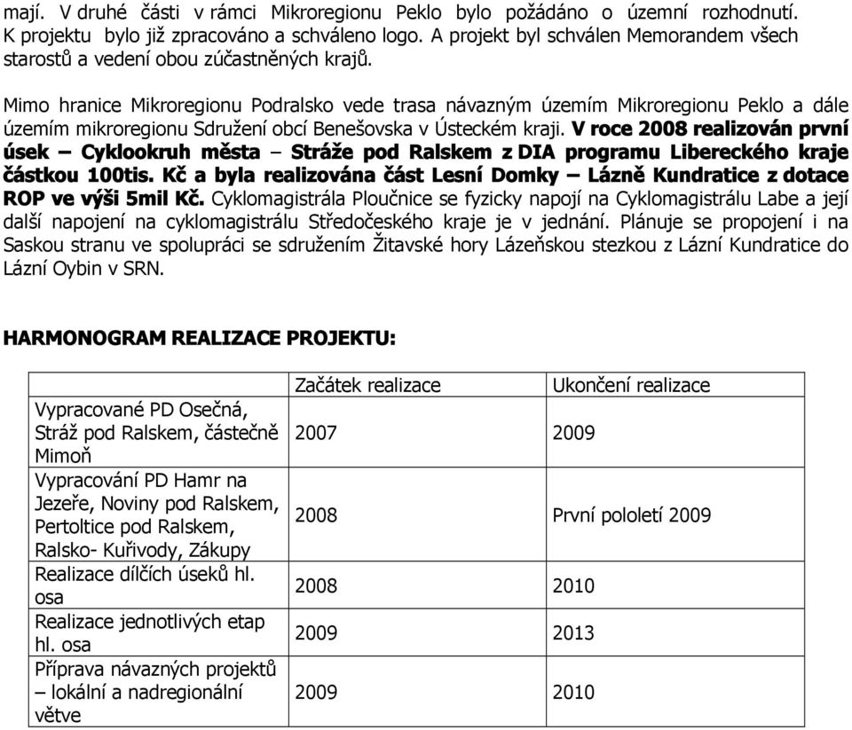 Mimo hranice Mikroregionu Podralsko vede trasa návazným územím Mikroregionu Peklo a dále územím mikroregionu Sdružení obcí Benešovska v Ústeckém kraji.