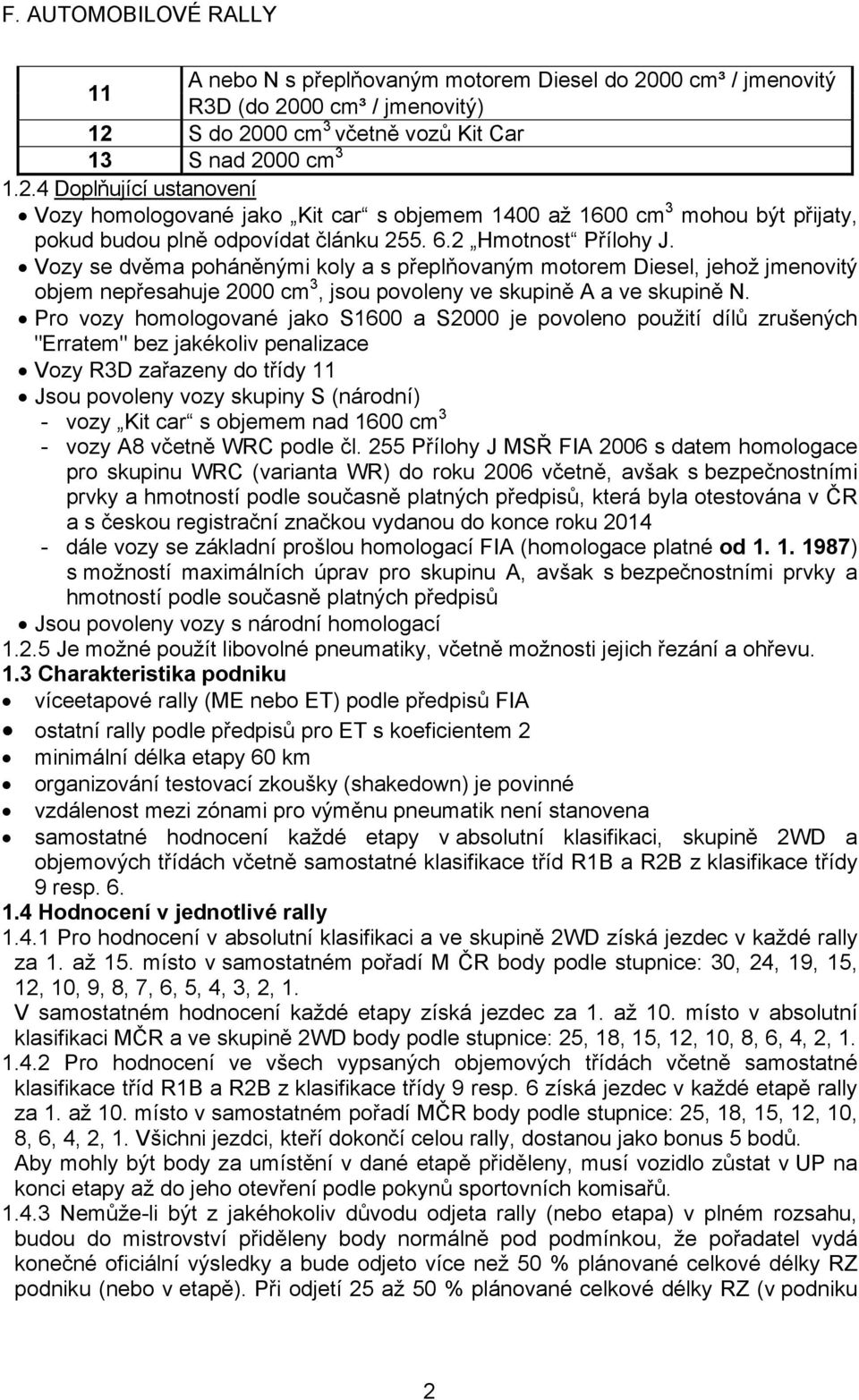 Pro vozy homologované jako S1600 a S2000 je povoleno použití dílů zrušených "Erratem" bez jakékoliv penalizace Vozy R3D zařazeny do třídy 11 Jsou povoleny vozy skupiny S (národní) - vozy Kit car s