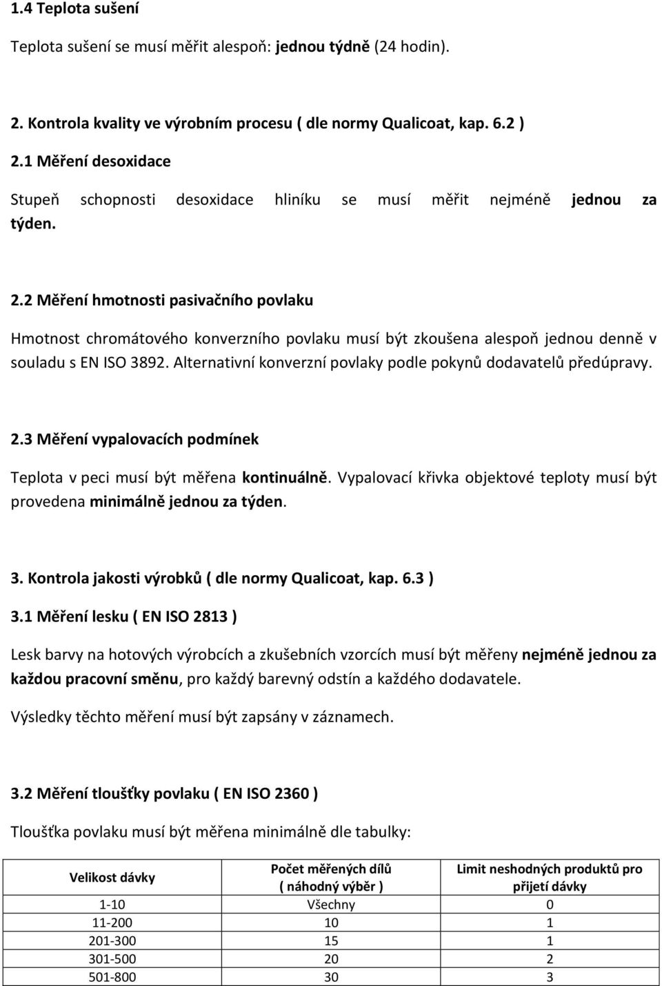 2 Měření hmotnosti pasivačního povlaku Hmotnost chromátového konverzního povlaku musí být zkoušena alespoň jednou denně v souladu s EN ISO 3892.