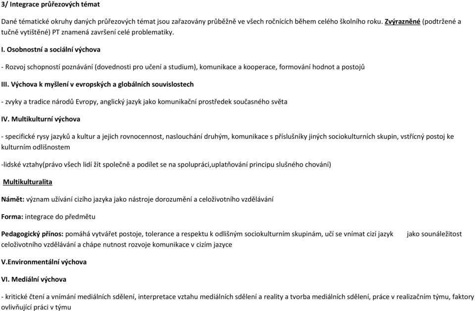 Osobnostní a sociální výchova - Rozvoj schopností poznávání (dovednosti pro učení a studium), komunikace a kooperace, formování hodnot a postojů III.