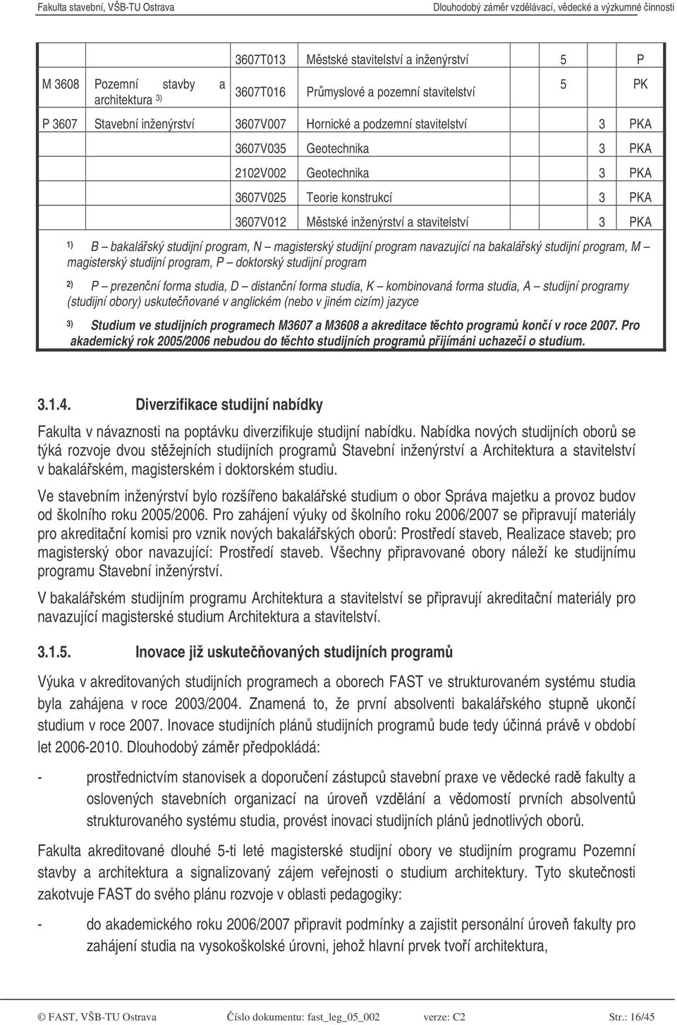 magisterský studijní program navazující na bakaláský studijní program, M magisterský studijní program, P doktorský studijní program 2) P prezenní forma studia, D distanní forma studia, K kombinovaná