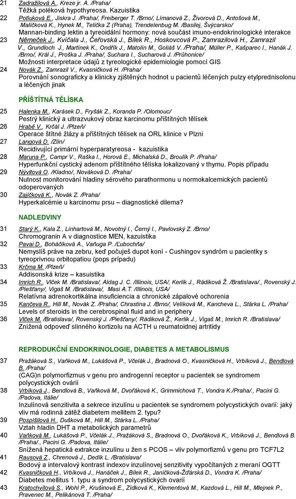 , Hoskovcová P., Zamrazilová H., Zamrazil V., Grundloch J., Martínek K., Ondřík J., Matolín M., Goliáš V. /Praha/, Müller P., Kašparec I., Hanák J. /Brno/, Král J., Proška J. /Praha/, Suchara I.