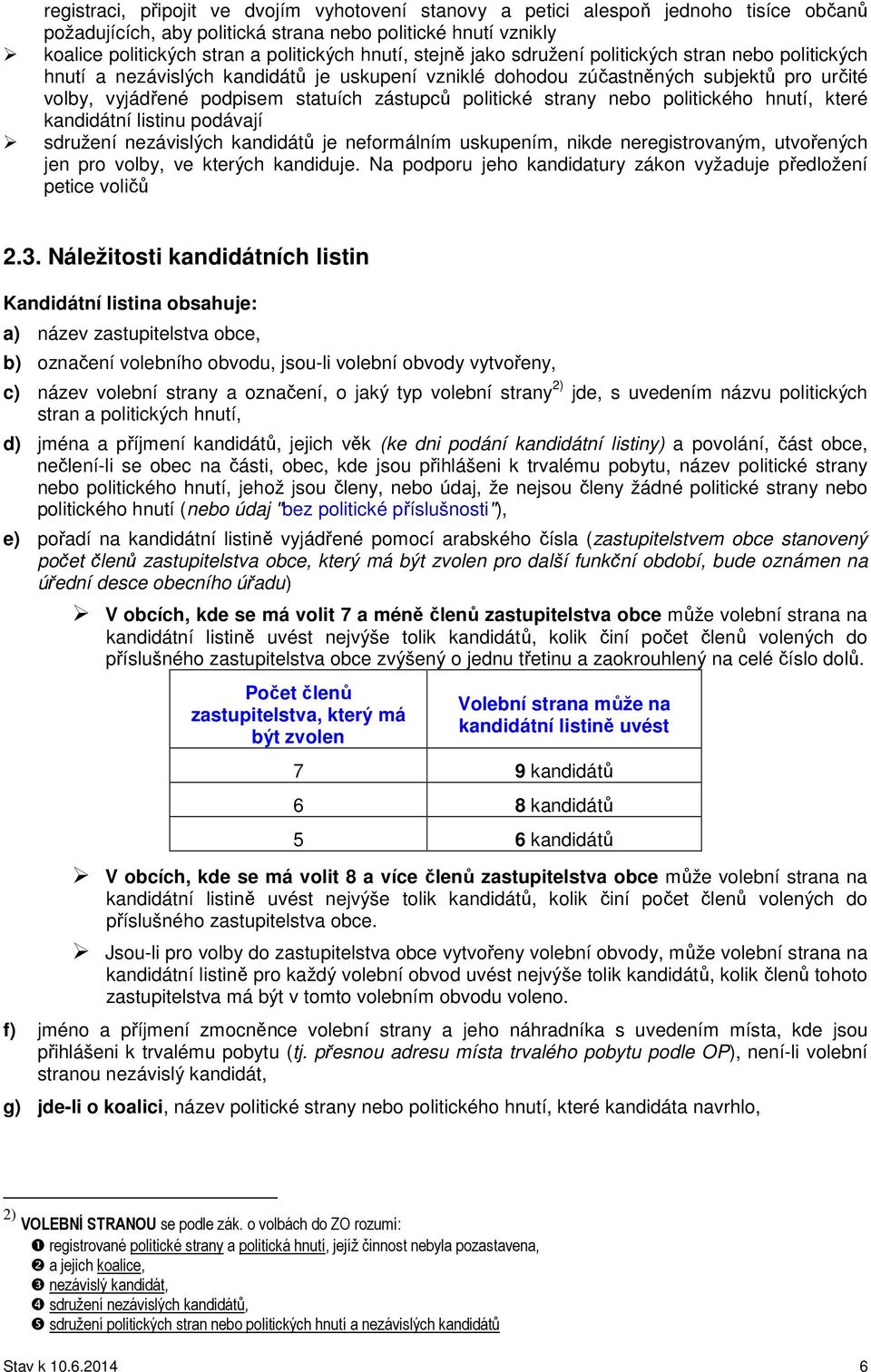 politické strany nebo politického hnutí, které kandidátní listinu podávají sdružení nezávislých kandidátů je neformálním uskupením, nikde neregistrovaným, utvořených jen pro volby, ve kterých