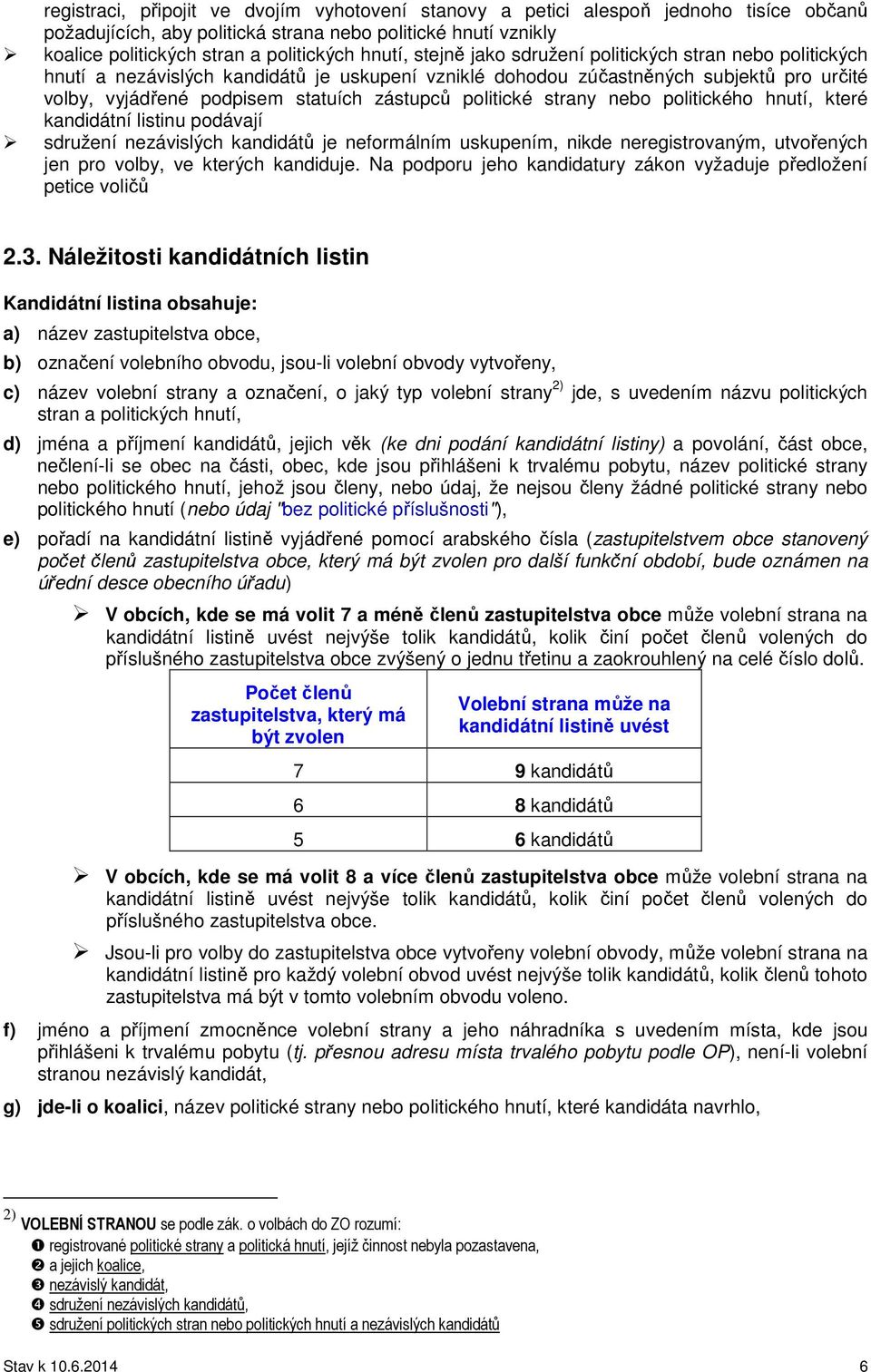 politické strany nebo politického hnutí, které kandidátní listinu podávají sdružení nezávislých kandidátů je neformálním uskupením, nikde neregistrovaným, utvořených jen pro volby, ve kterých