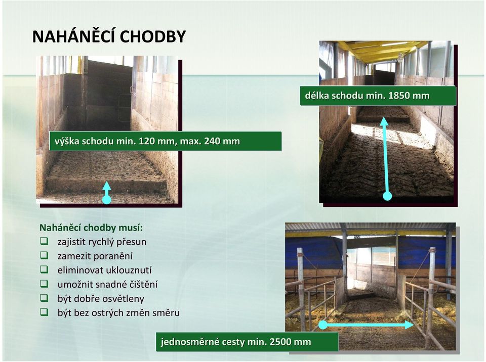 240 mm Naháněcí chodby musí: zajistit rychlý přesun zamezit