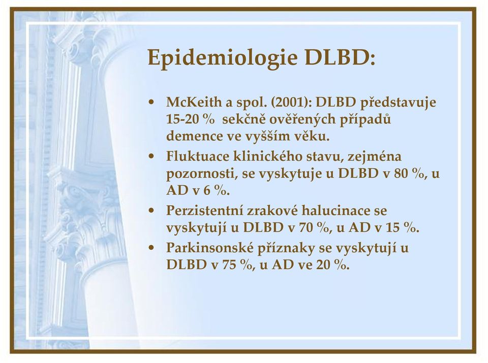 Fluktuace klinického stavu, zejména pozornosti, se vyskytuje u DLBD v 80 %, u AD v 6
