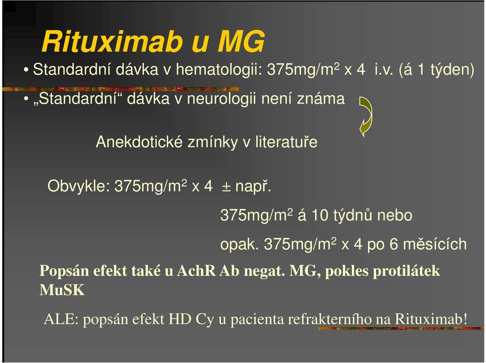 Anekdotické zmínky v literatuře Obvykle: 375mg/m 2 x 4 ± např.