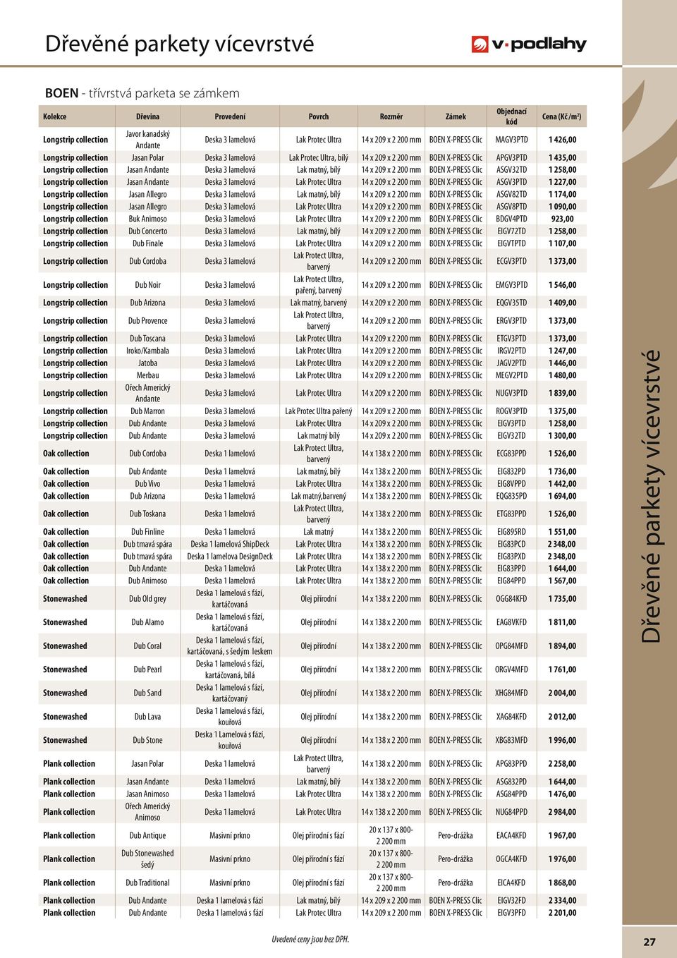 Jasan Andante Deska 3 lamelová Lak matný, bílý 14 x 209 x 2 200 mm BOEN X-PRESS Clic ASGV32TD 1 258,00 Longstrip collection Jasan Andante Deska 3 lamelová Lak Protec Ultra 14 x 209 x 2 200 mm BOEN