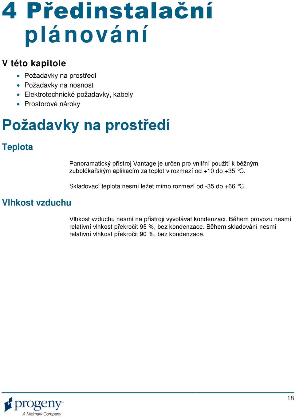 teplot v rozmezí od +10 do +35 C. Skladovací teplota nesmí ležet mimo rozmezí od -35 do +66 C.