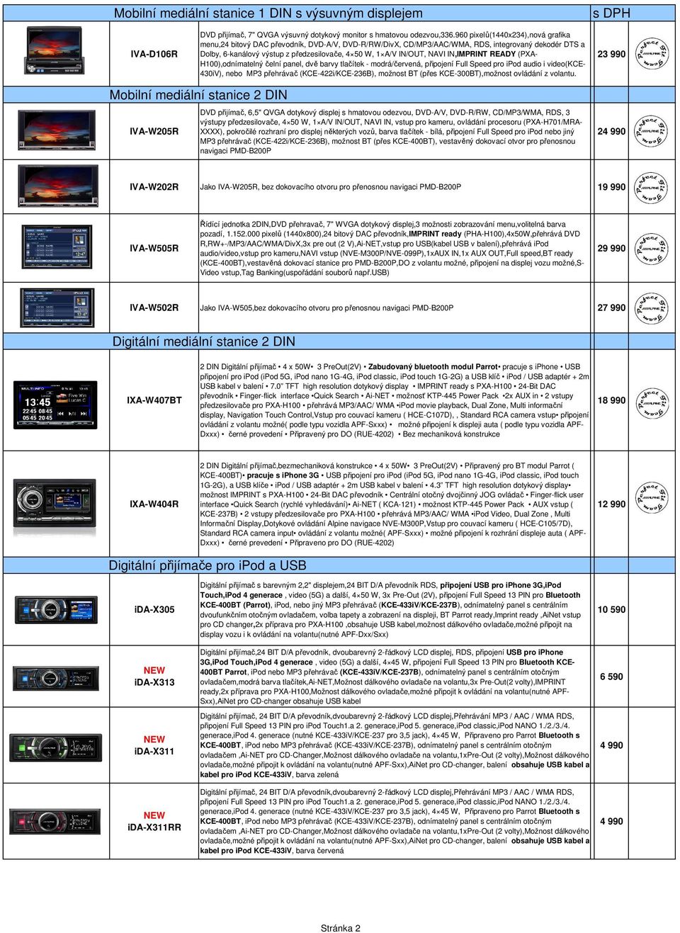 NAVI IN,IMPRINT READY (PXA- H100),odnímatelný čelní panel, dvě barvy tlačítek - modrá/červená, připojení Full Speed pro ipod audio i video(kce- 430iV), nebo MP3 přehrávač (KCE-422i/KCE-236B), možnost