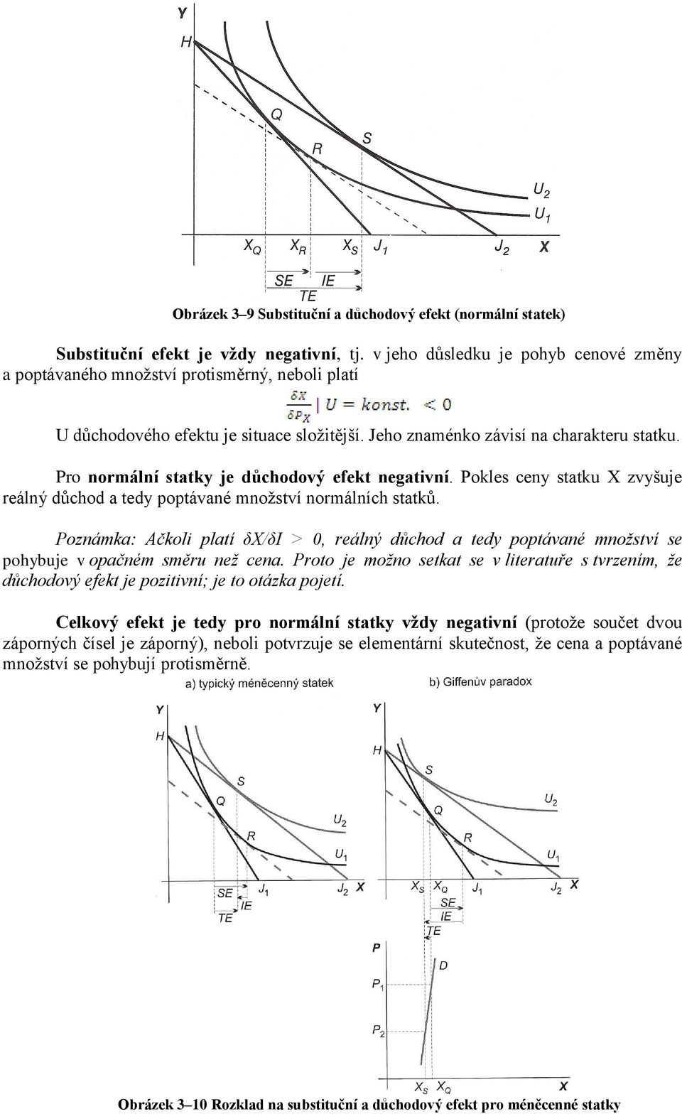 Pro normální statky je důchodový efekt negativní. Pokles ceny statku X zvyšuje reálný důchod a tedy poptávané množství normálních statků.