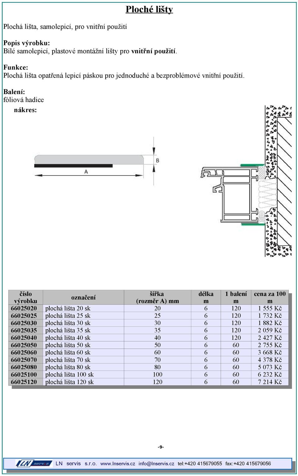 Balení: fóliová hadice nákres: šířka délka 1 balení cena za 100 (rozměr A) mm m m m 66025020 plochá lišta 20 sk 20 6 120 1 555 Kč 66025025 plochá lišta 25 sk 25 6 120 1 732 Kč 66025030 plochá lišta