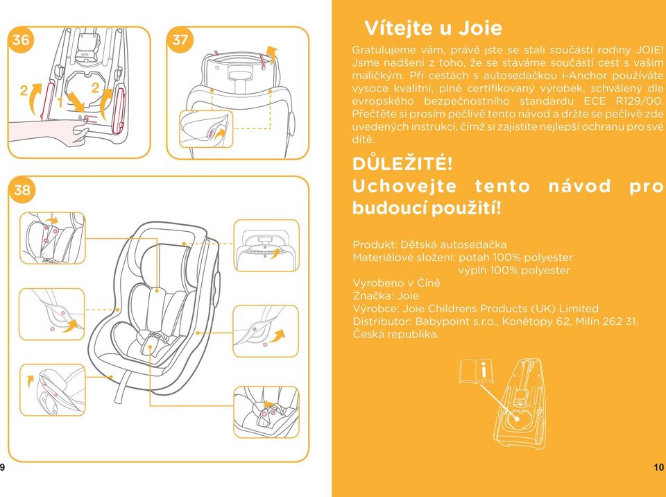 Přečtěte si prosím pečlivě tento návod a držte se pečlivě zde uvedených instrukcí, čímž si zajistíte nejlepší ochranu pro své dítě. DŮLEŽITÉ!