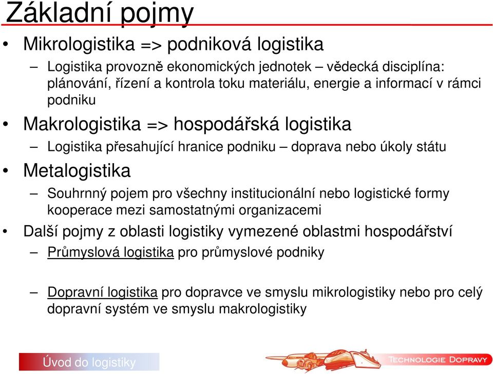 Souhrnný pojem pro všechny institucionální nebo logistické formy kooperace mezi samostatnými organizacemi Další pojmy z oblasti logistiky vymezené oblastmi