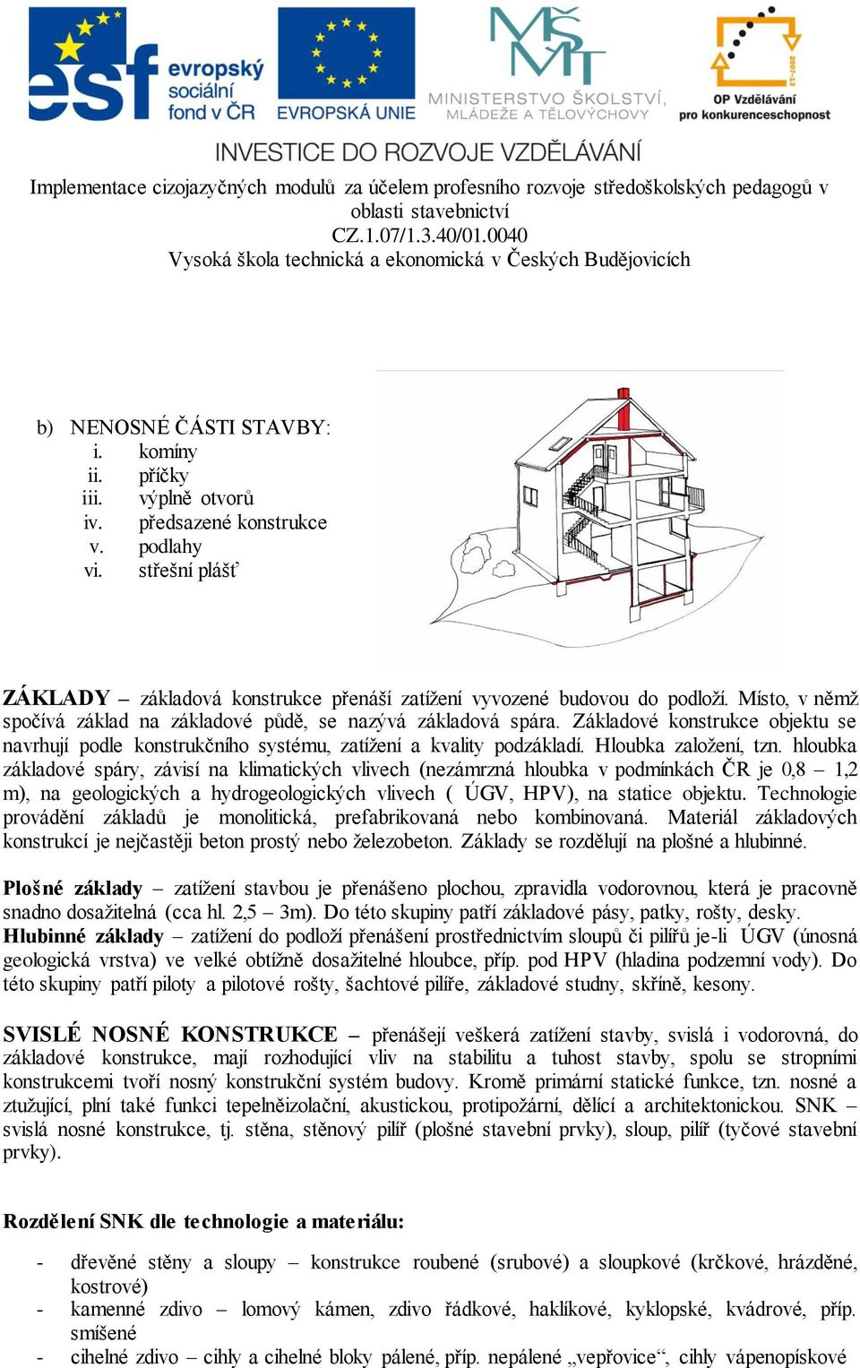 hloubka základové spáry, závisí na klimatických vlivech (nezámrzná hloubka v podmínkách ČR je 0,8 1,2 m), na geologických a hydrogeologických vlivech ( ÚGV, HPV), na statice objektu.