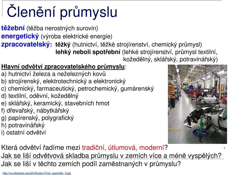 c) chemický, farmaceutický, petrochemický, gumárenský d) textilní, oděvní, kožedělný e) sklářský, keramický, stavebních hmot f) dřevařský, nábytkářský g) papírenský, polygrafický h) potravinářský i)