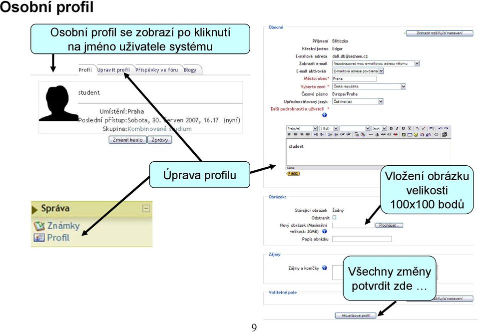 Úprava profilu Vložení obrázku