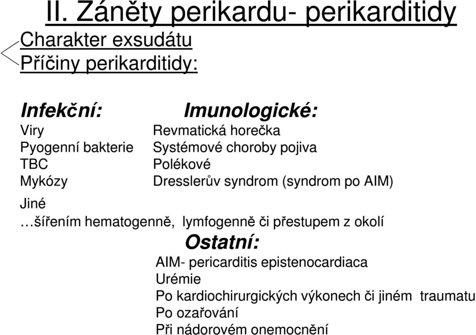 syndrom (syndrom po AIM) Jiné šířením hematogenně, lymfogenněči přestupem z okolí Ostatní: AIM-