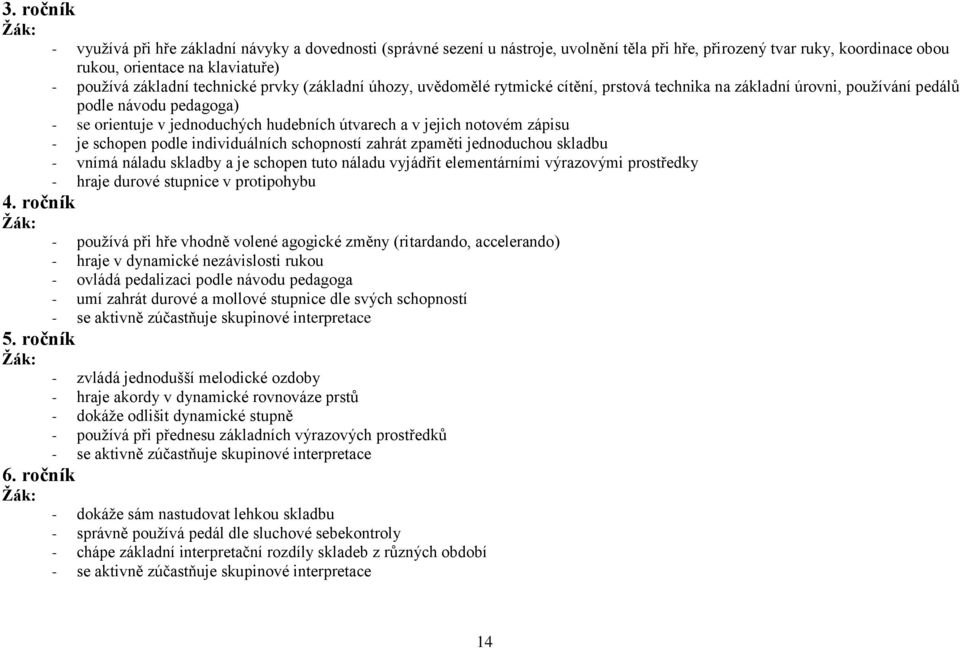 notovém zápisu - je schopen podle individuálních schopností zahrát zpaměti jednoduchou skladbu - vnímá náladu skladby a je schopen tuto náladu vyjádřit elementárními výrazovými prostředky - hraje