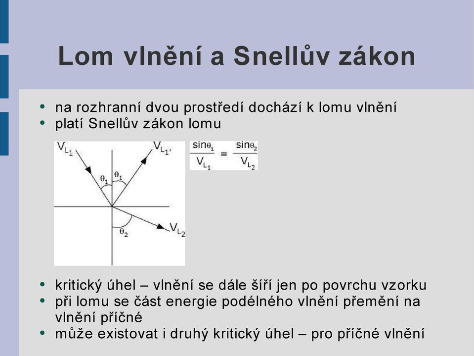 po povrchu vzorku při lomu se část energie podélného vlnění přemění