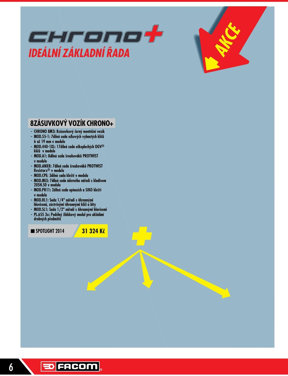 CPE: 3dílná sada kleští v modulu - MOD.MI3: 7dílná sada úderného nářadí s kladivem 205H.50 v modulu - MOD.PR11: 2dílná sada upínacích a SIKO kleští v modulu - MOD.