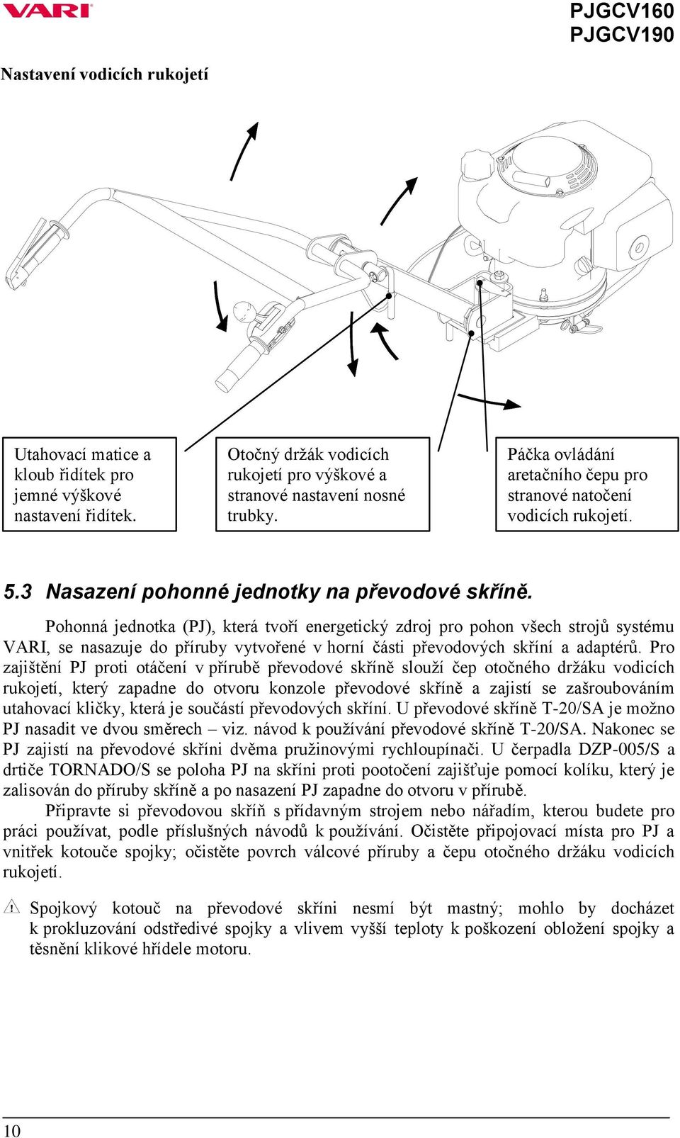 Pohonná jednotka (PJ), která tvoří energetický zdroj pro pohon všech strojů systému VARI, se nasazuje do příruby vytvořené v horní části převodových skříní a adaptérů.