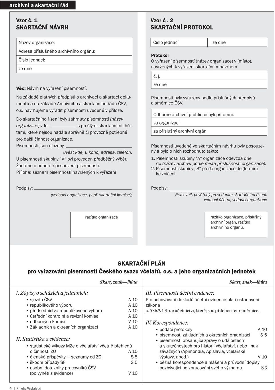 Do skartačního řízení byly zahrnuty písemnosti (název organizace) z let s prošlými skartačními lhůtami, které nejsou nadále správně či provozně potřebné pro další činnost organizace.