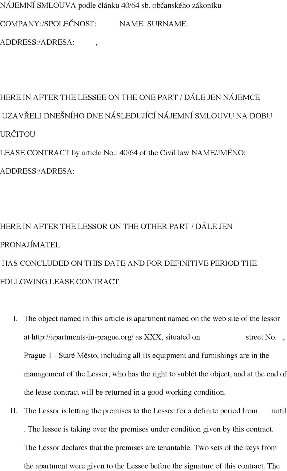 LEASE CONTRACT by article No.