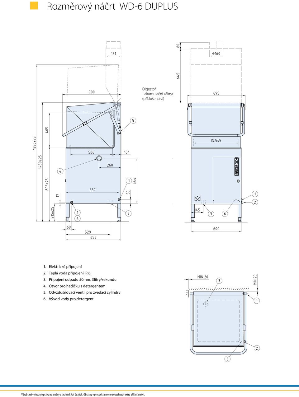 Otvor pro hadičku s detergentem 5. Odvzdušňovací ventil pro zvedací cylindry 6.