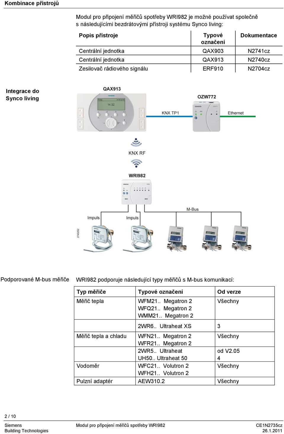 podporuje následující typy měřičů s M-bus komunikací: Typ měřiče Typové označení Od verze Měřič tepla WFM21.. Megatron 2 WFQ21.. Megatron 2 WMM21.. Megatron 2 2WR6.