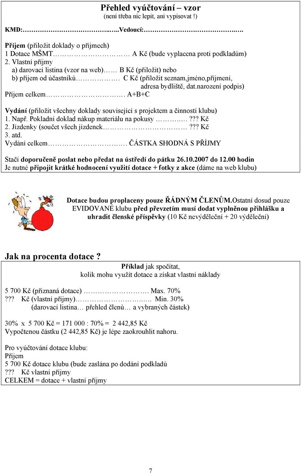 A+B+C Vydání (přiložit všechny doklady související s projektem a činností klubu) 1. Např. Pokladní doklad nákup materiálu na pokusy..??? Kč 2. Jízdenky (součet všech jízdenek??? Kč 3. atd.