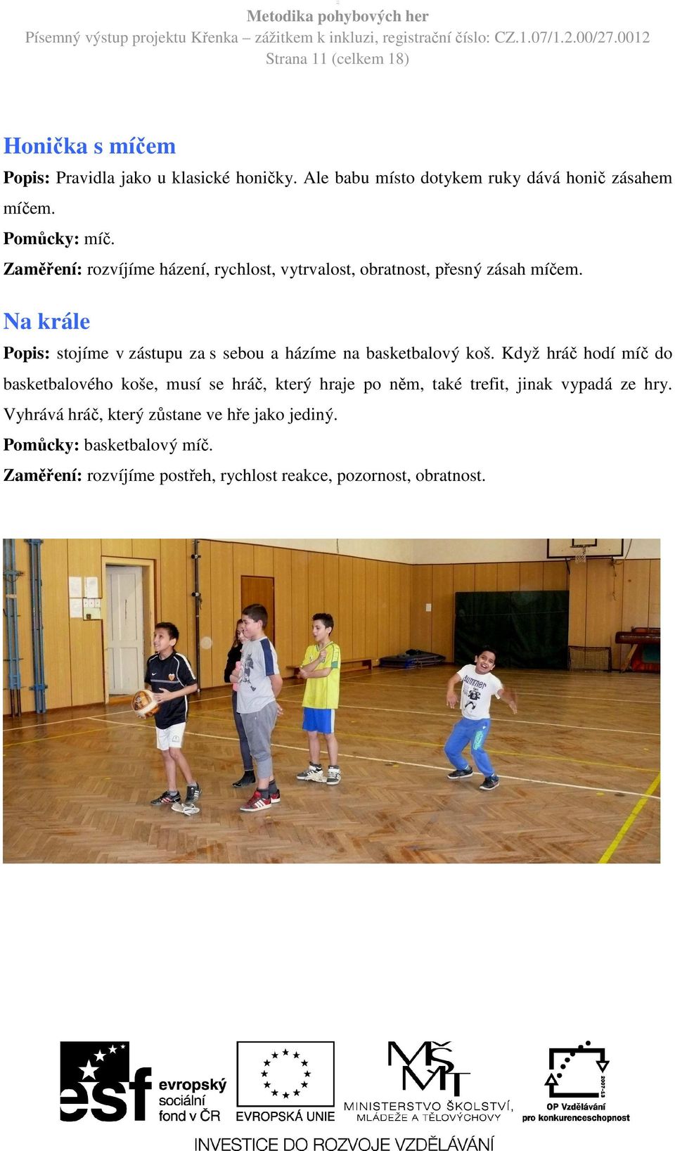 Na krále Popis: stojíme v zástupu za s sebou a házíme na basketbalový koš.