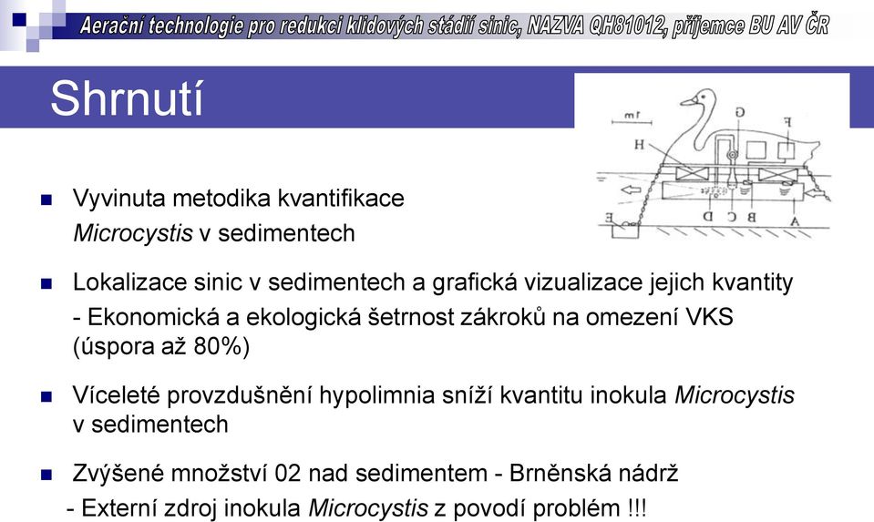 (úspora až 80%) Víceleté provzdušnění hypolimnia sníží kvantitu inokula Microcystis v sedimentech