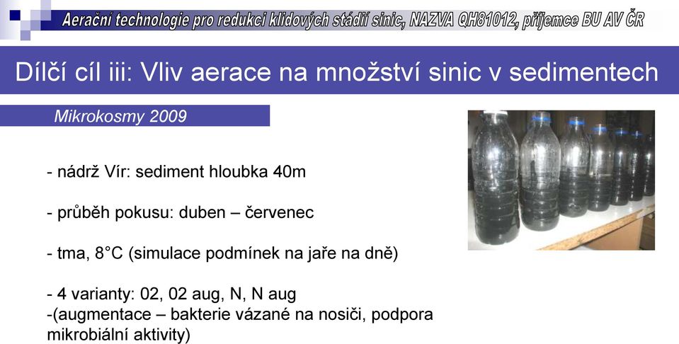 tma, 8 C (simulace podmínek na jaře na dně) - 4 varianty: 02, 02 aug, N,