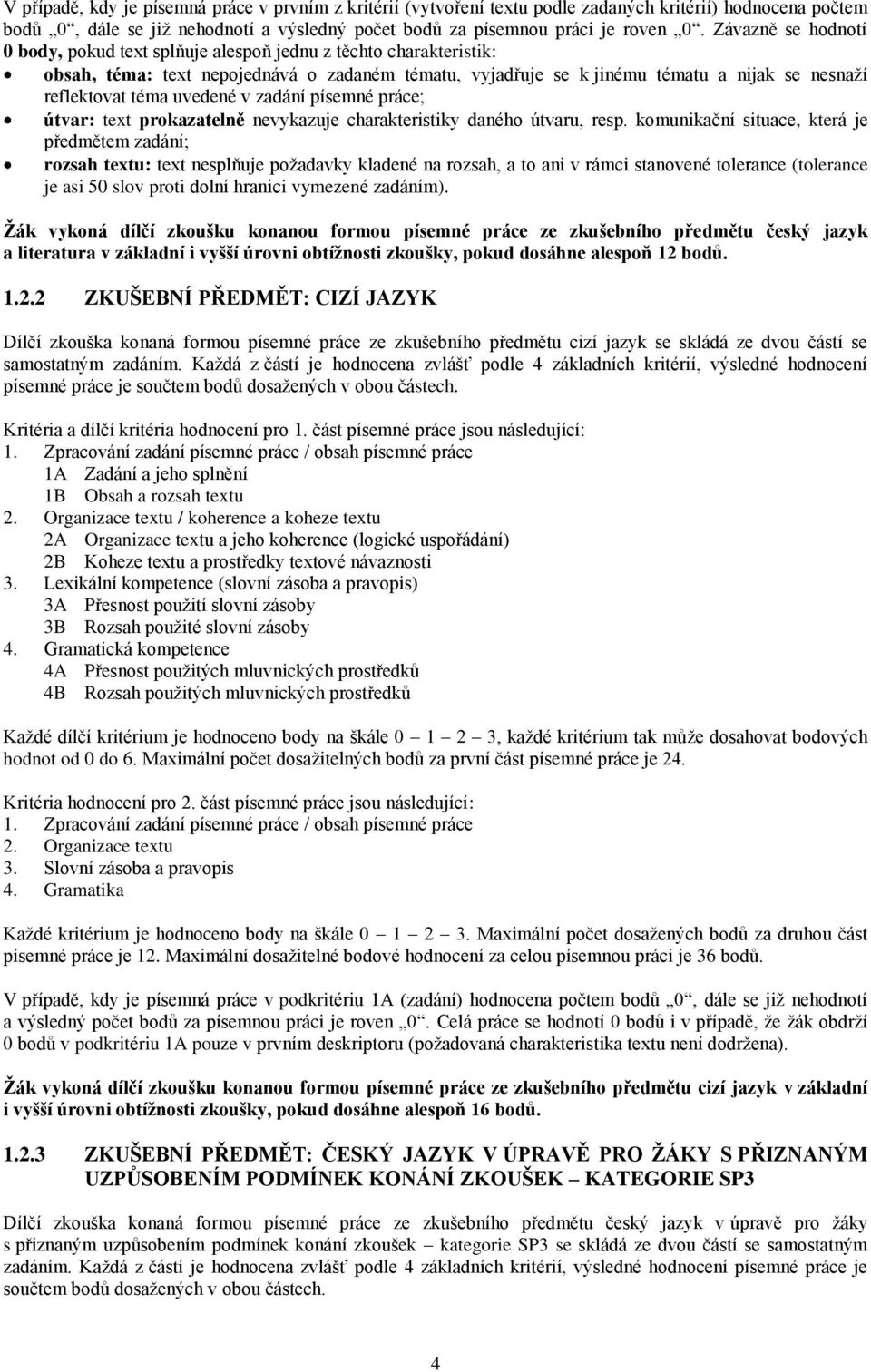 uvedené v zadání písemné práce; útvar: text prokazatelně nevykazuje charakteristiky daného útvaru, resp.