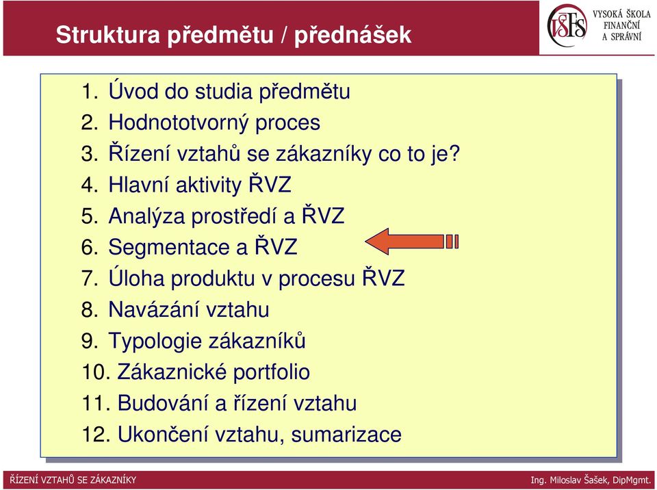 5. Analýza prostředí a ŘVZ 6. 6. Segmentace a ŘVZ 7. 7. Úloha produktu v procesu ŘVZ 8.